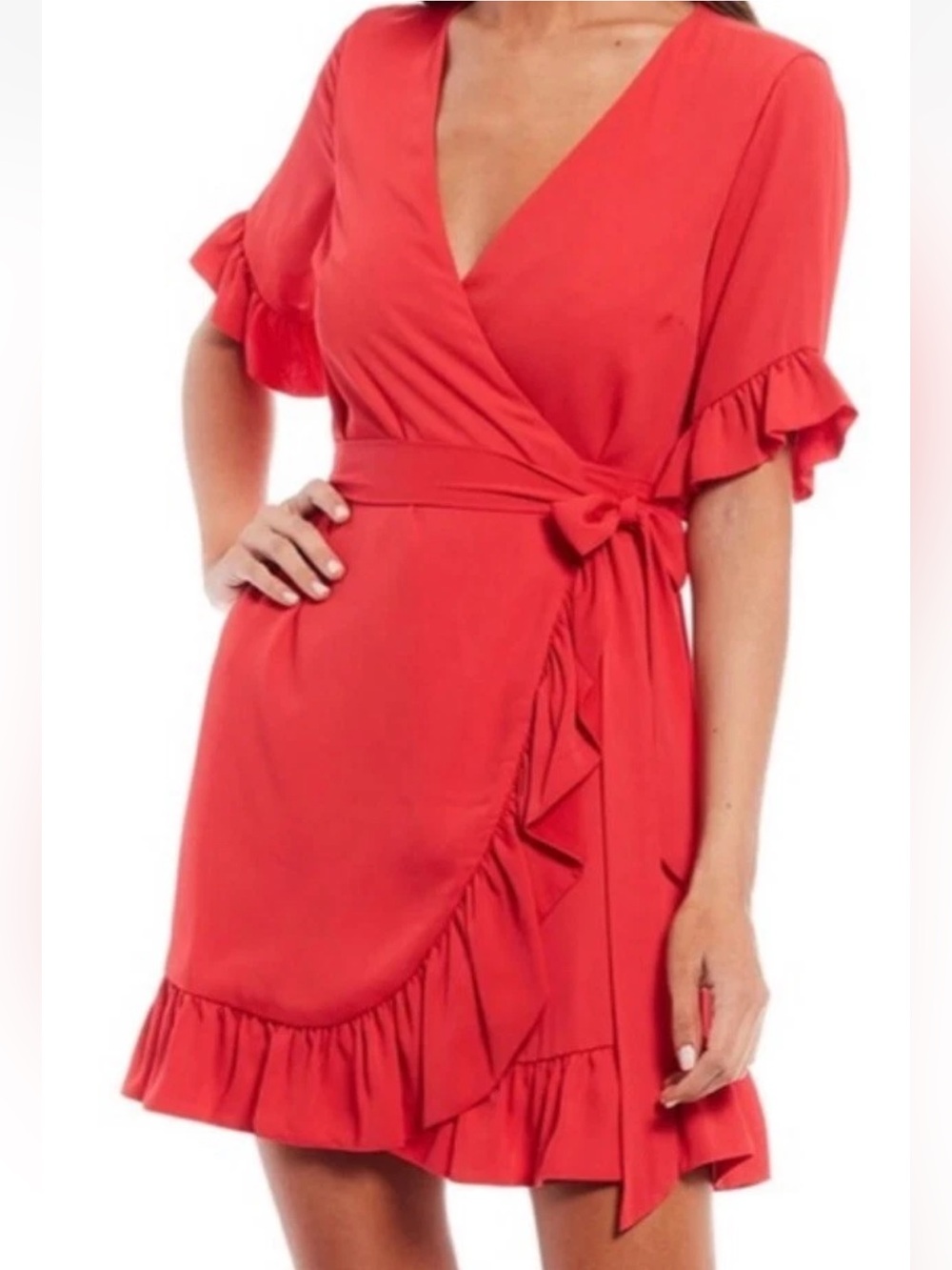 Hailey & Co Red Ruffled Wrap Dress with Tie Waist